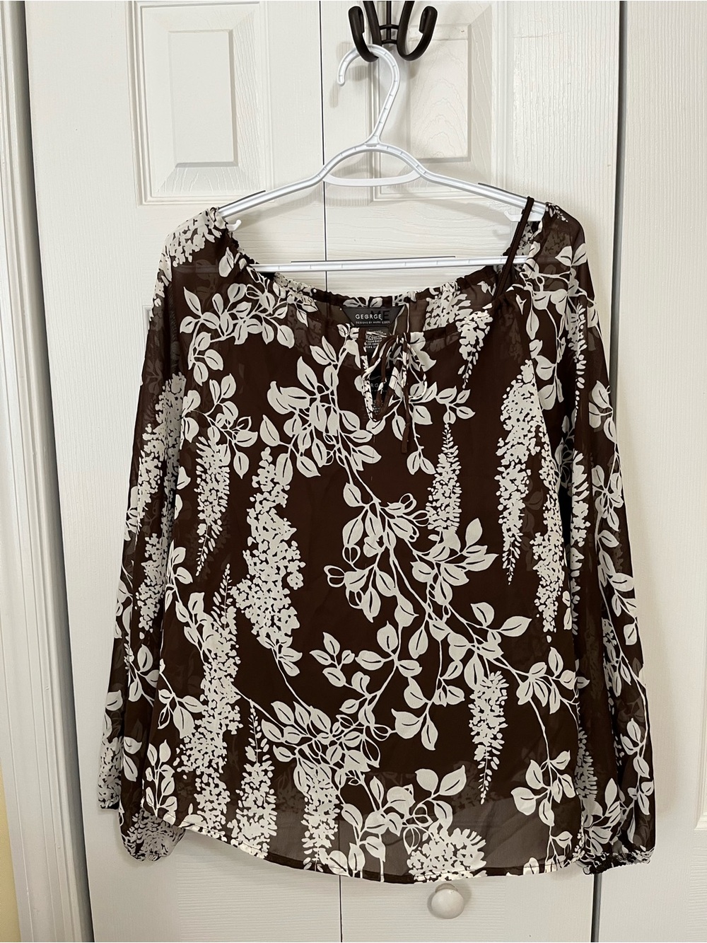 George Brown Floral Tie-Neck Blouse